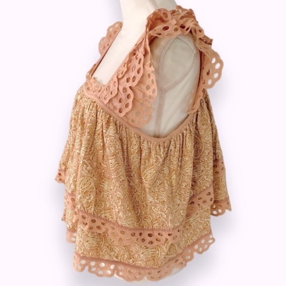 ANTHROPOLOGIE Let Me Be Layered Ruffle Peach Eyelet Swing Top Feminine Blouse - Picture 15 of 16